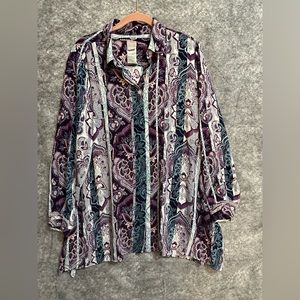 Chicos Womens Shirt Large Hem Interest Tunic Sharkbite Size 2 US 12 Blue Purple